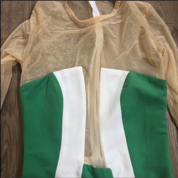 AQAQ Green & White Long Sleeve Midi Bodycon Dress - Picture 2 of 4